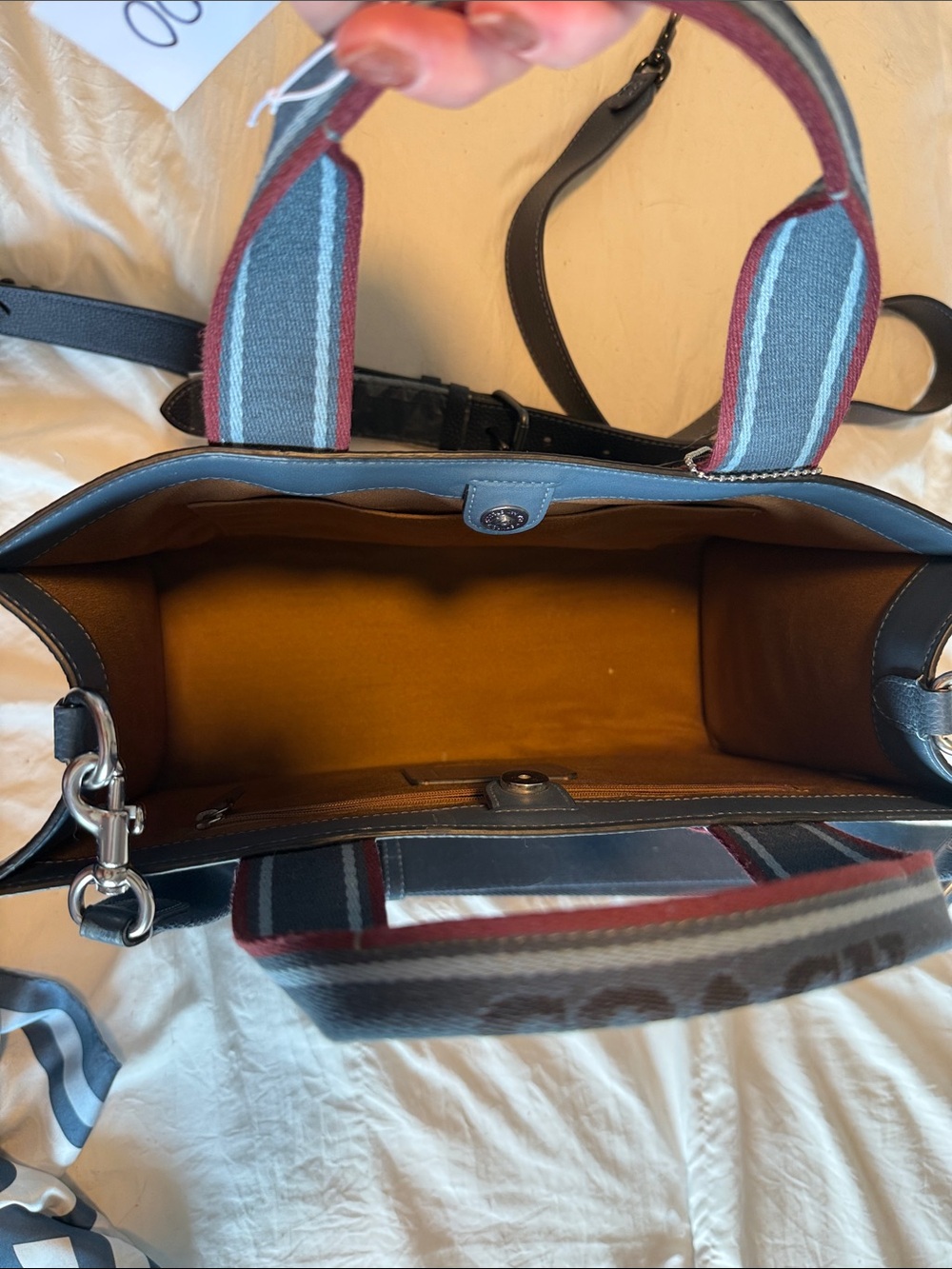 Coach Navy Leather Bag with Branded Web Straps - Picture 4 of 5